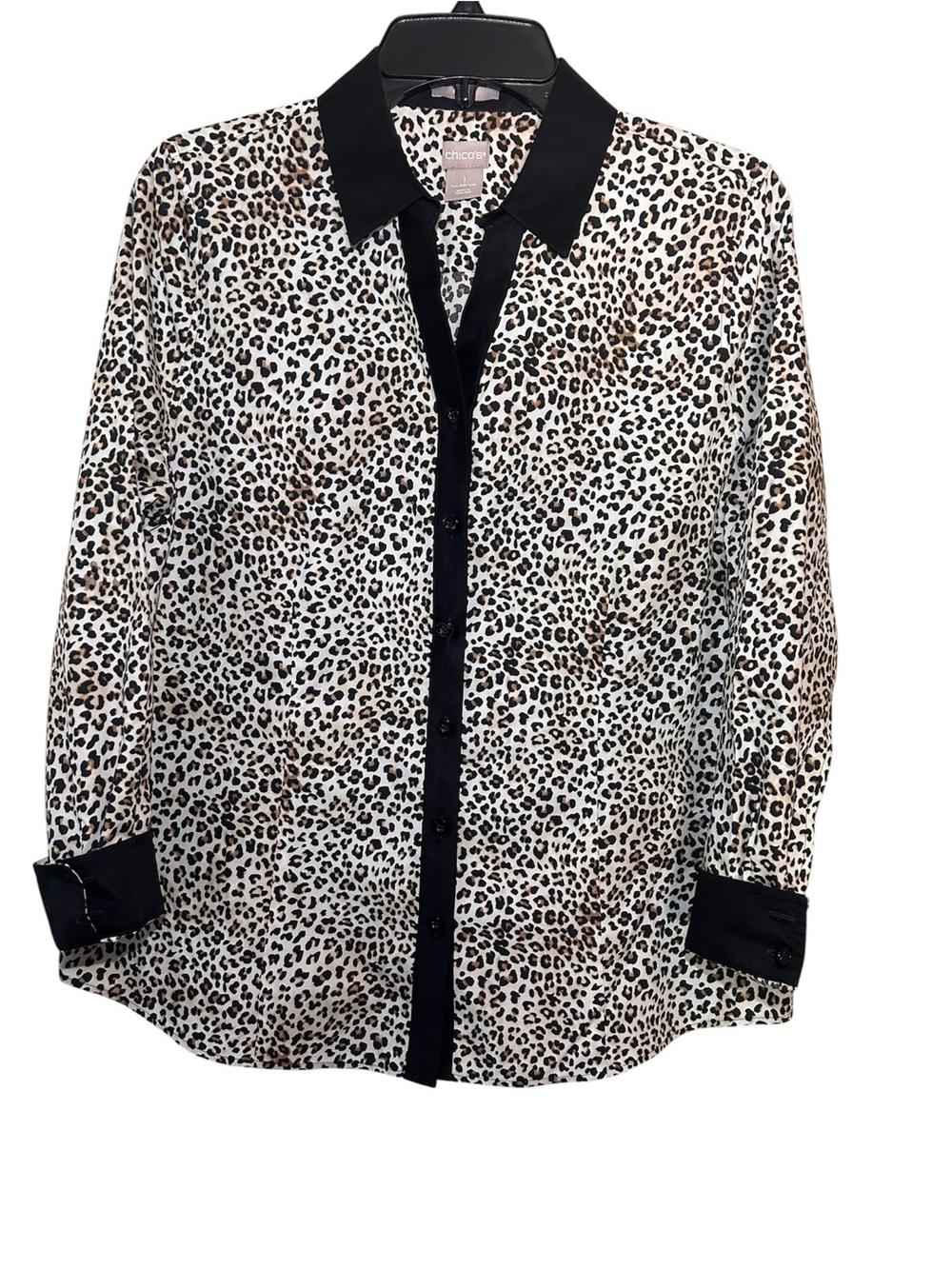 Chico's Leopard Print Button-Up Shirt in Black and Cream